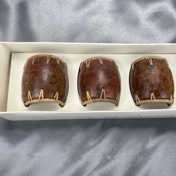 Pier 1 Imports 4Pcs Tamarind Wooden Napkin Rings Brown Tan Handmade‎ Gifts Fall - Picture 3 of 10